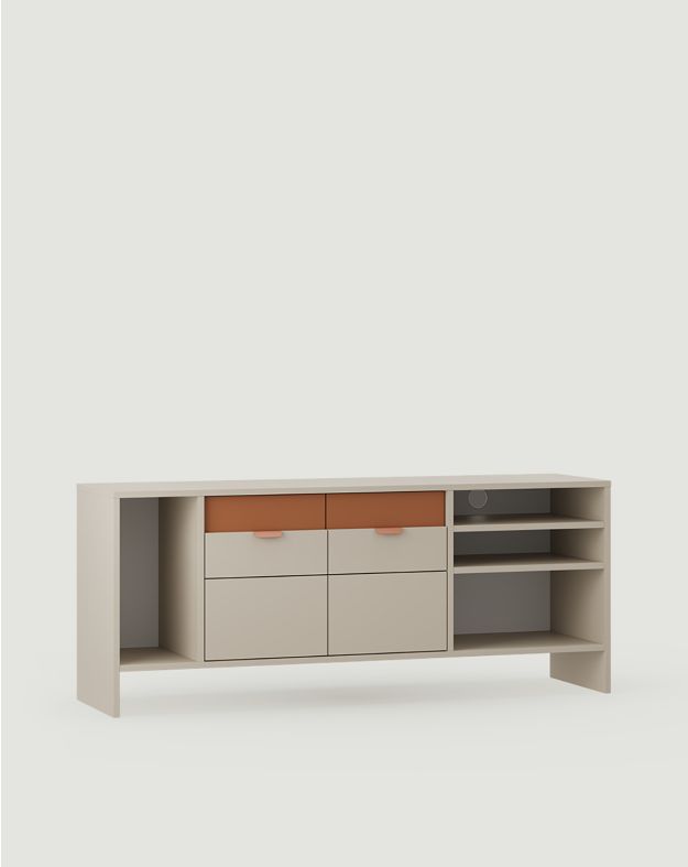 Sideboard komoda LAYERS LAY56
Kolor: Szampański Beż
Kolor drugiej warstwy frontu: Głębia Sahary
Uchwyt: Uchwyt LAYERS 110 Głębia Sahary