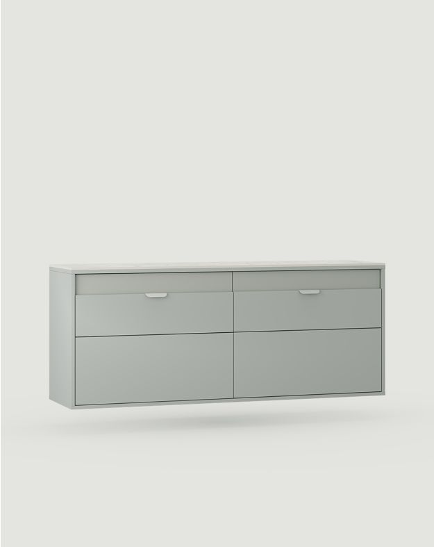 Szafka pod dwie umywalki wisząca z szufladami LAYERS LAY73
Kolor: Mleczna Pistacja
Kolor drugiej warstwy frontu: Mleczna Pistacja
Uchwyt: Uchwyt LAYERS 110 Mleczna Pistacja
Blat: Złoty Marmur Spiek