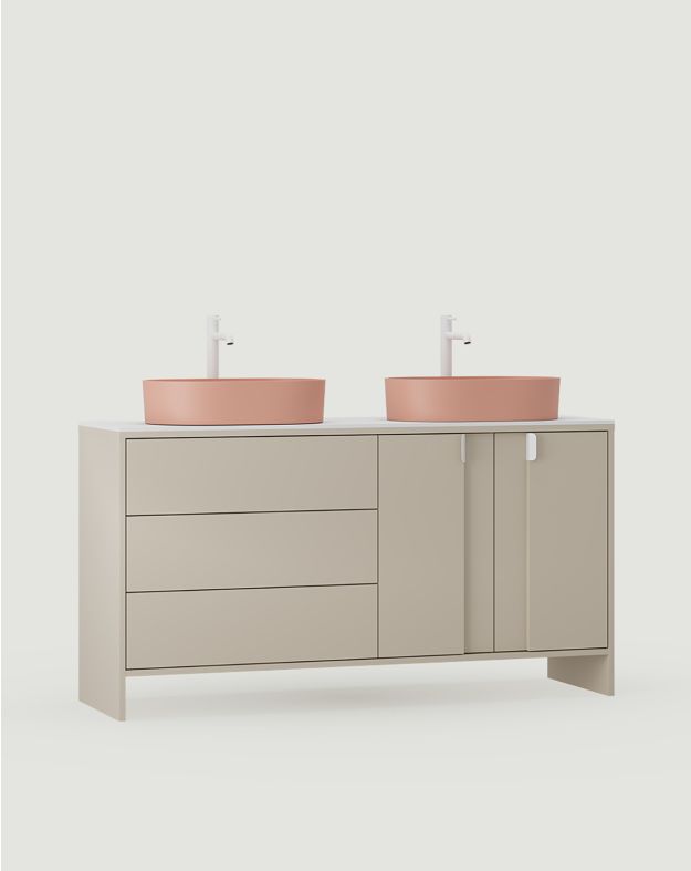 Szafka z dwiema umywalkami OMNIRES LAYERS LAY74
Kolor: Szampański Beż
Kolor drugiej warstwy frontu: Szampański Beż
Uchwyt: Uchwyt LAYERS 110 Porcelanowa Biel
Umywalka: OVO M+ Coral OMNIRES
Bateria: Wysoka Y Biały Mat OMNIRES
Blat: Biały Krystaliczny