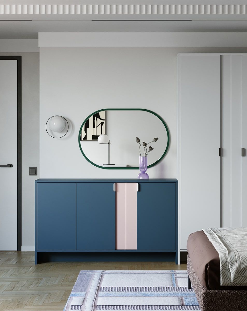 Komoda LAYERS LAY09
Kolor: Niebieski Tyrolski
Kolor drugiej warstwy frontu: Antyczna Róża
Uchwyt: Uchwyt LAYERS 110 Porcelanowa Biel