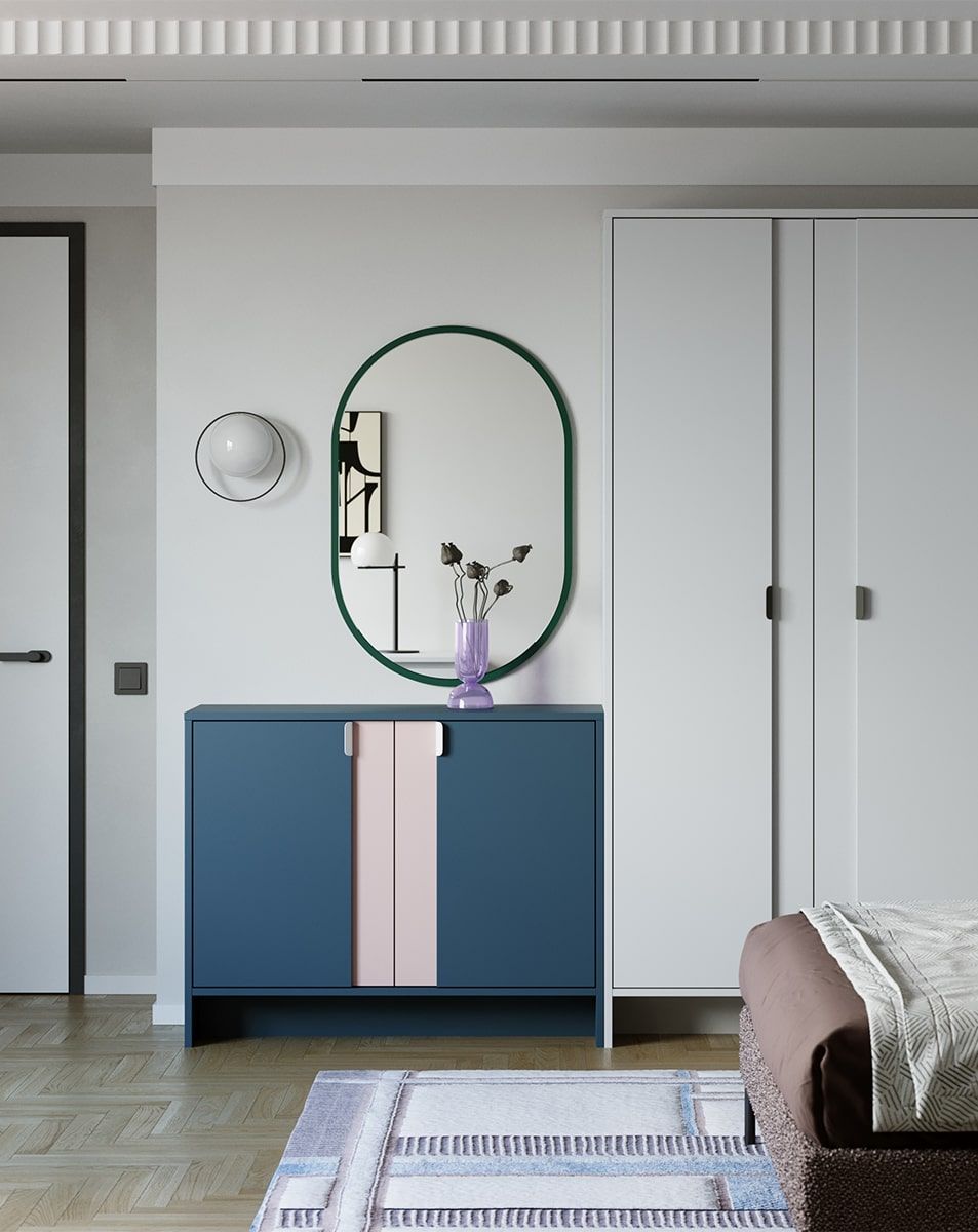 Komoda LAYERS LAY10
Kolor: Niebieski Tyrolski
Kolor drugiej warstwy frontu: Antyczna Róża
Uchwyt: Uchwyt LAYERS 110 Porcelanowa Biel