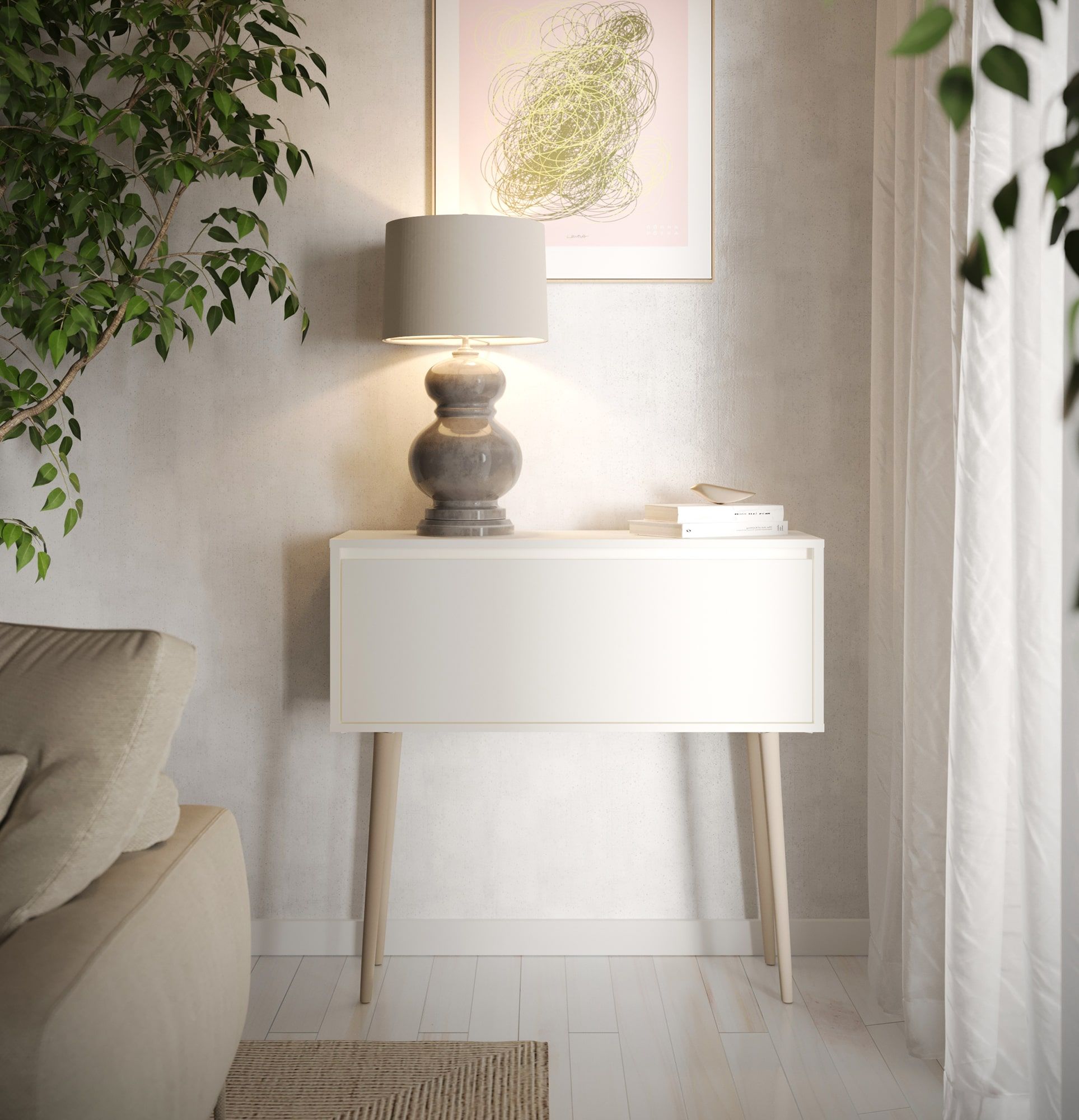 Konsola FENRIS KF1
Kolor: Porcelanowa Biel
Noga: Walec Bukowa Beżowa