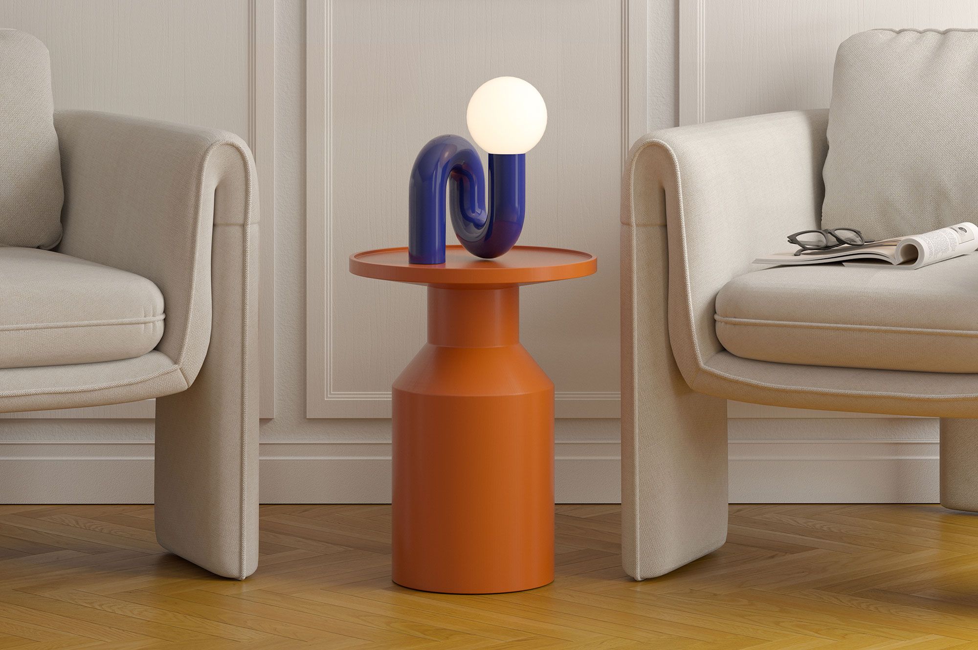 Stolik pomocniczy drewniany FLAT SP2 Mandarynka                            