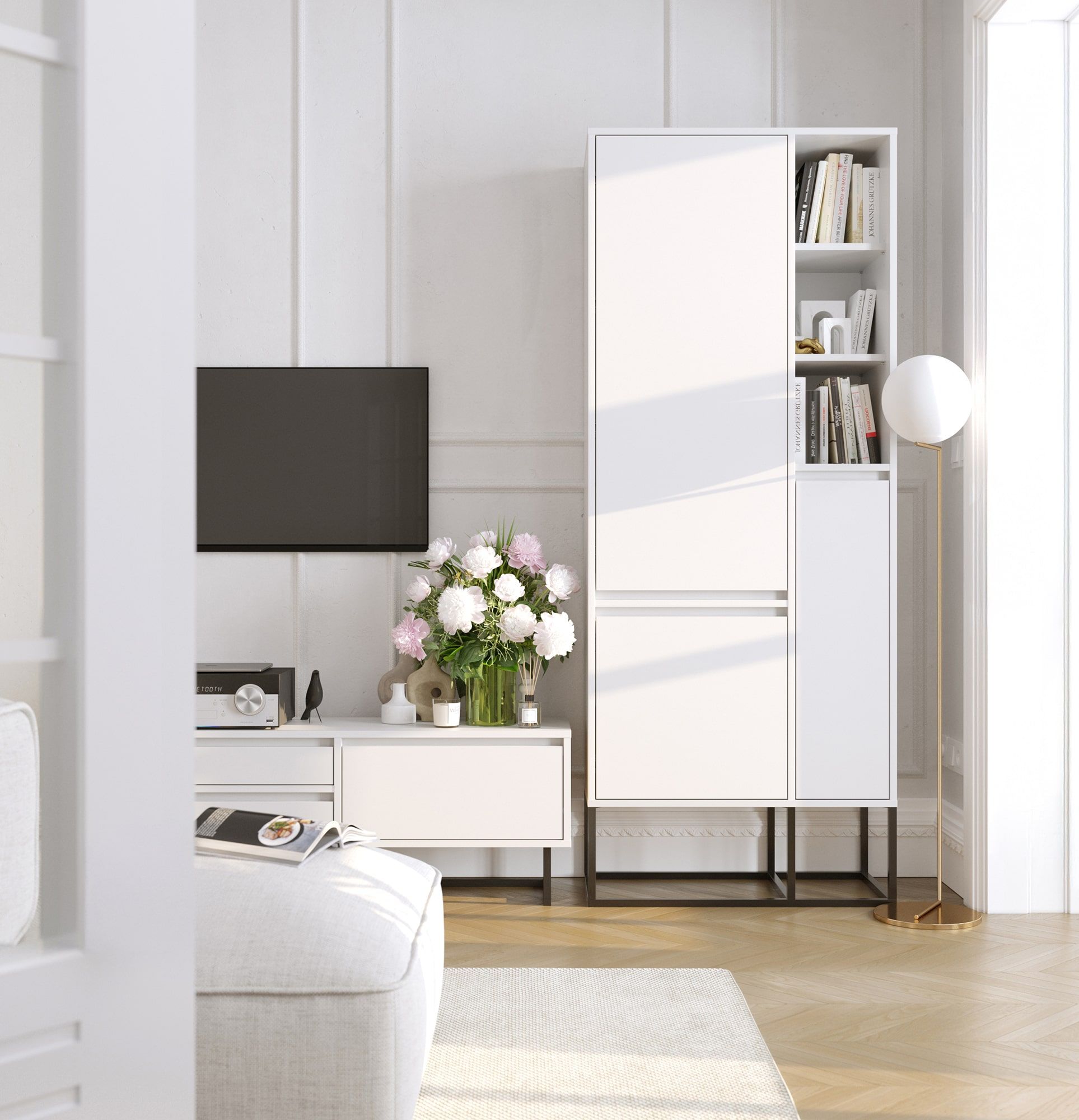 Szafa ODIS asymetryczna SZOA3
Kolor: Porcelanowa Biel
Kolor nogi: Stalowa ODIS Czarna