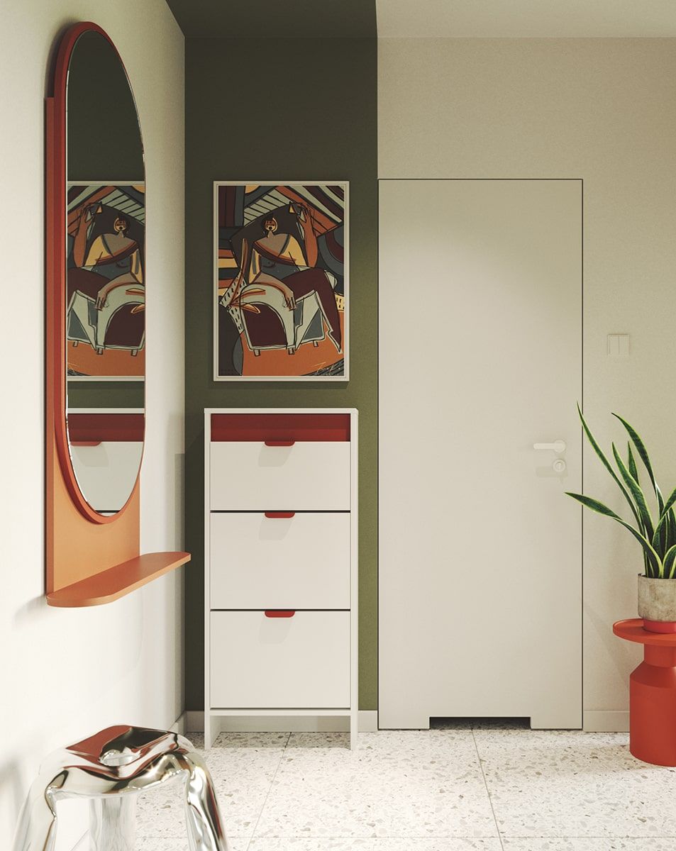 Szafka na buty klapowa LAYERS LAY19
Kolor: Porcelanowa Biel
Kolor drugiej warstwy frontu: Ognista Terakota
Uchwyt: Uchwyt LAYERS 110 Ognista Terakota