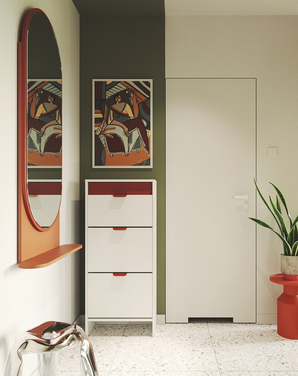 Szafka na buty klapowa LAYERS LAY20
Kolor: Porcelanowa Biel
Kolor drugiej warstwy frontu: Ognista Terakota
Uchwyt: Uchwyt LAYERS 110 Ognista Terakota