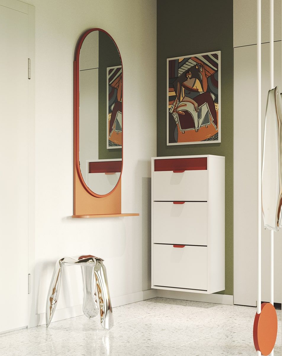 Szafka na buty klapowa wisząca LAYERS LAY24
Kolor: Porcelanowa Biel
Kolor drugiej warstwy frontu: Ognista Terakota
Uchwyt: Uchwyt LAYERS 110 Ognista Terakota
