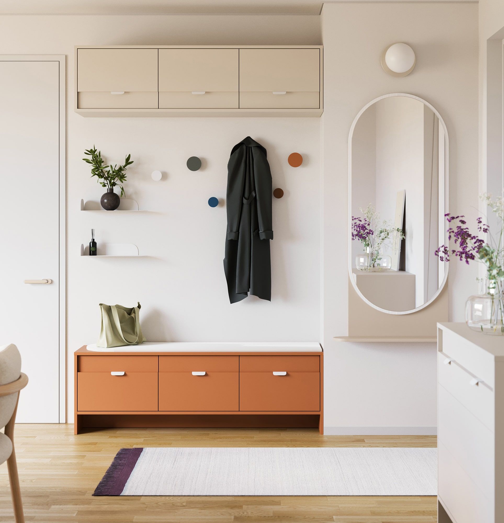 Szafka na buty z siedziskiem potrójna LAYERS LAY16
Kolor: Głębia Sahary
Kolor drugiej warstwy frontu: Głębia Sahary
Siedzisko: Biały
Uchwyt: Uchwyt LAYERS 110 Porcelanowa Biel