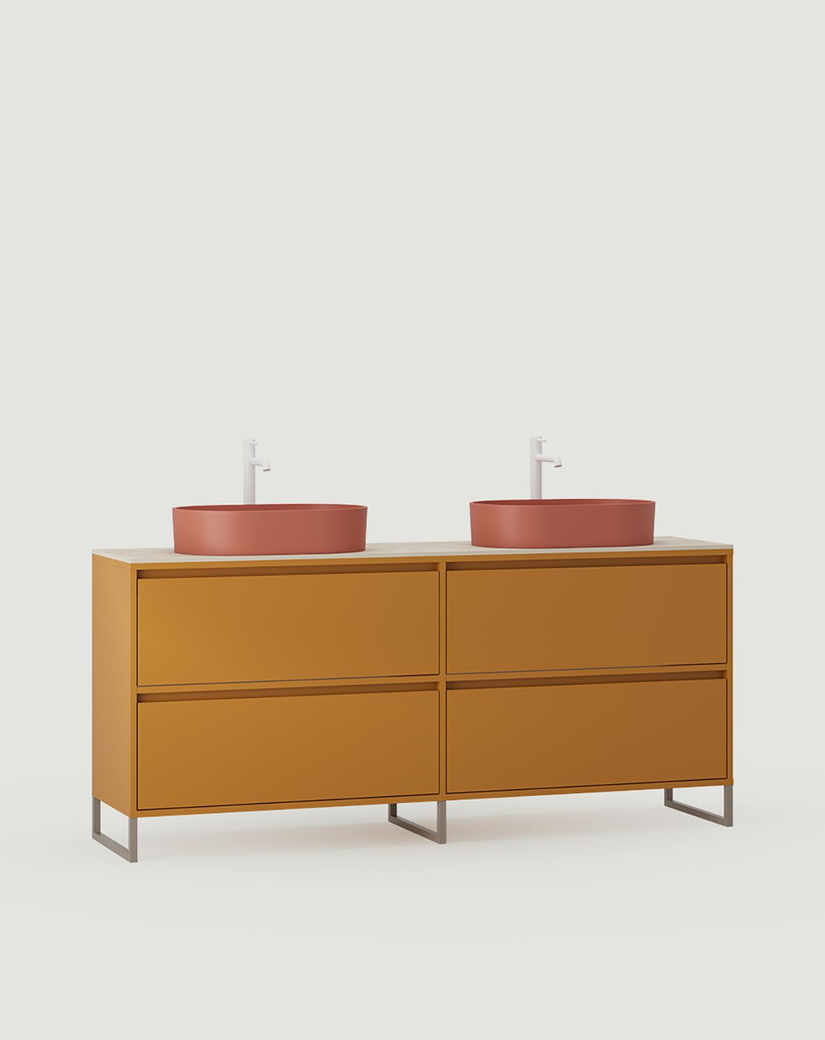 Szafka ODIS z dwiema umywalkami OMNIRES O2U03
Kolor: Musztarda Vintage
Kolor nogi: Stalowa ODIS Szaro-beżowa
Umywalka: OVO M+ Coral OMNIRES
Bateria: Wysoka Y Biały Mat OMNIRES
Blat: Biały Krystaliczny Spiek
