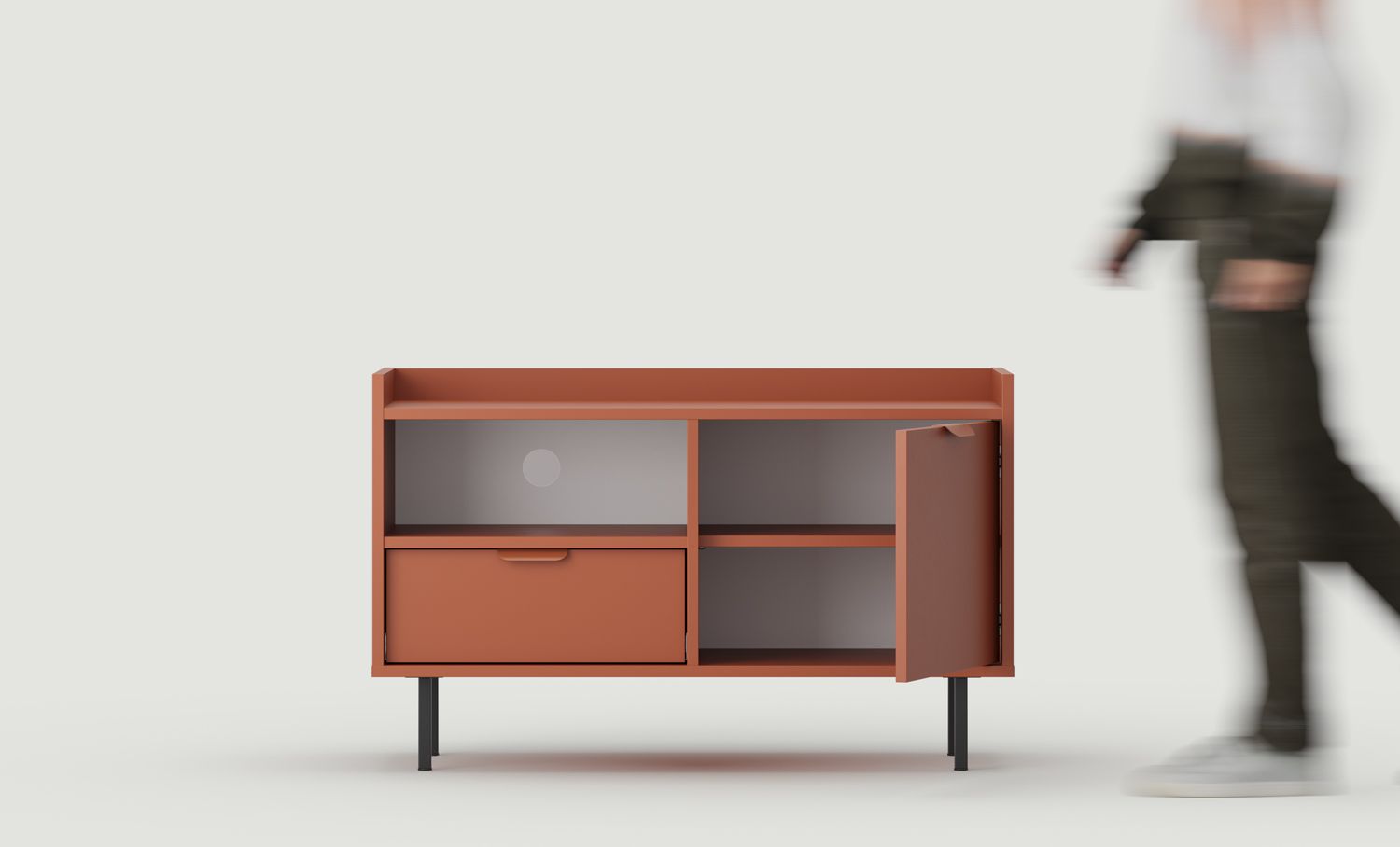 Szafka RTV SIGI S2TV1
Kolor: Ognista Terakota
Noga: Czarna
Uchwyt: Uchwyt LAYERS 110 Ognista Terakota